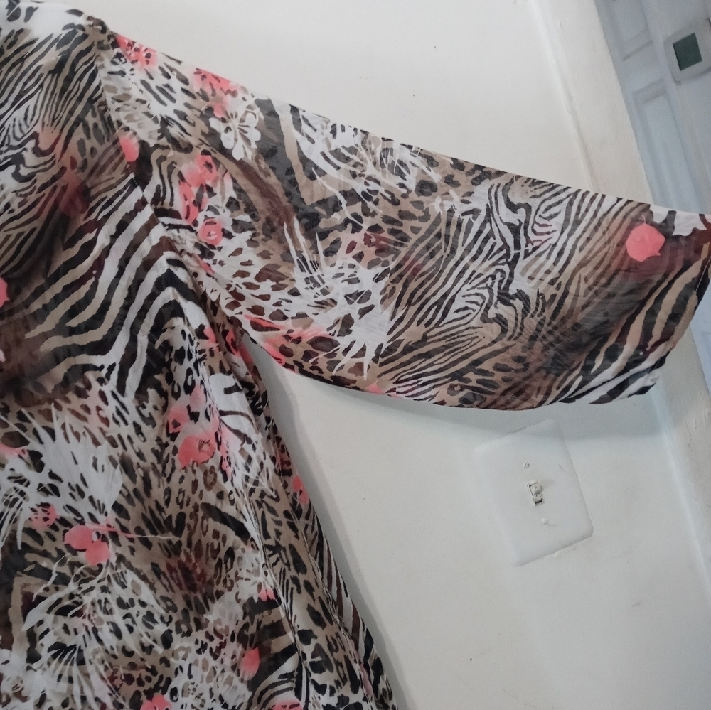 Kim by Kim Rogers Cheetah print pullover sheer Beach cover up tunic long sleeve - Picture 2 of 7